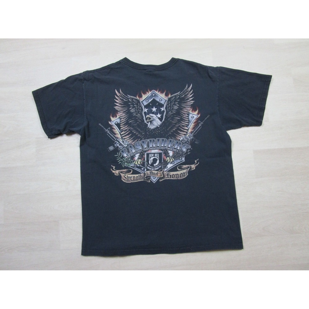 Vintage Y2K Easyriders Pocket T‎ Shirt (L) Motorcycle Black Eagle Strength Honor
